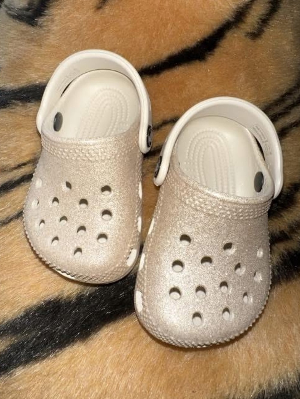 CROCS Kids Glittery Cream Slip-On Clogs